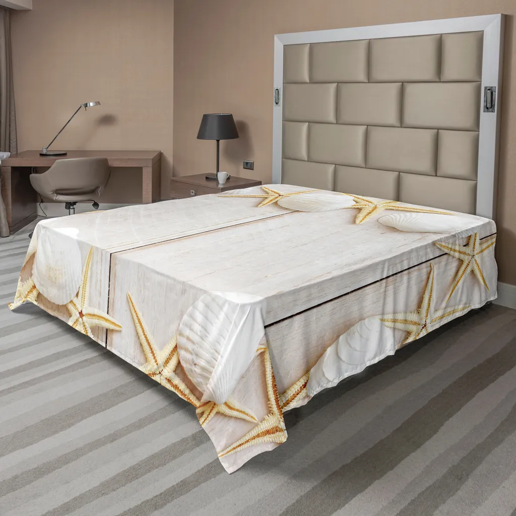 Drap de lit doux imprimé étoiles de mer 260x228 cm beige haute qualité