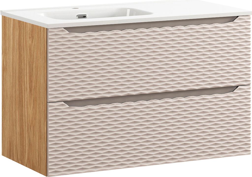 Waschtisch 90cm Elora mit 2 Schubladen, Beige und Holzoptik