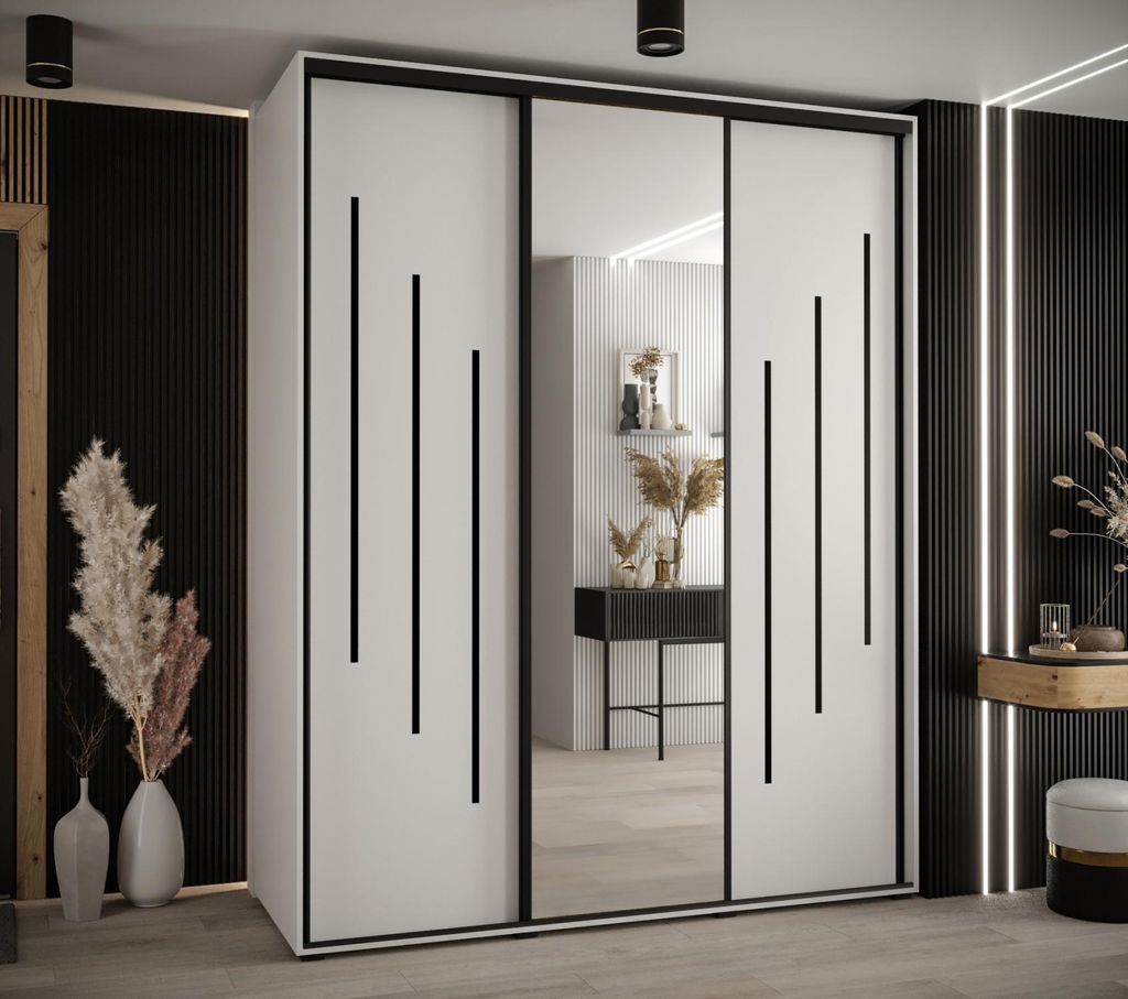 Kleiderschrank YVONA 9 - 190/60 cm, weiß/schwarz