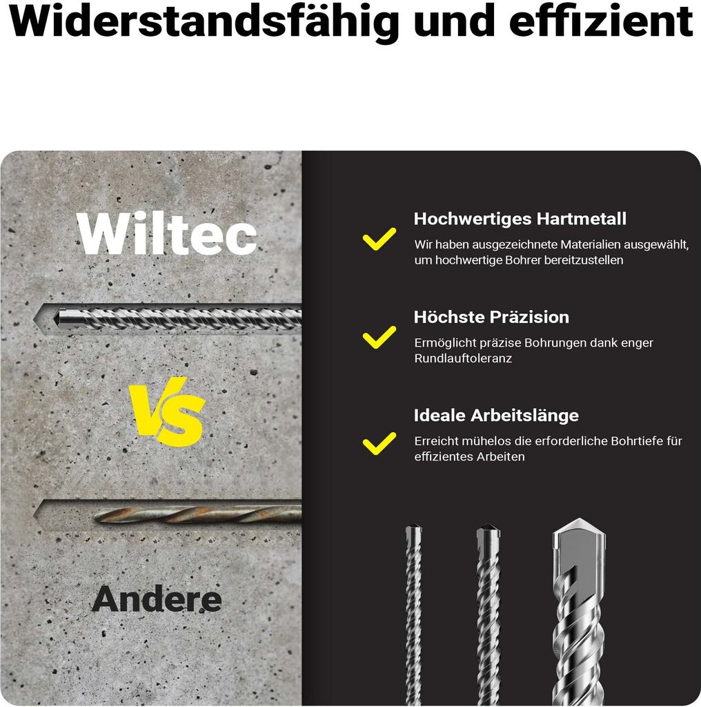 Sada vrtáků Wiltec SDS 3 kusy, délka 1000 mm, hloubka Obrázek produktu 5