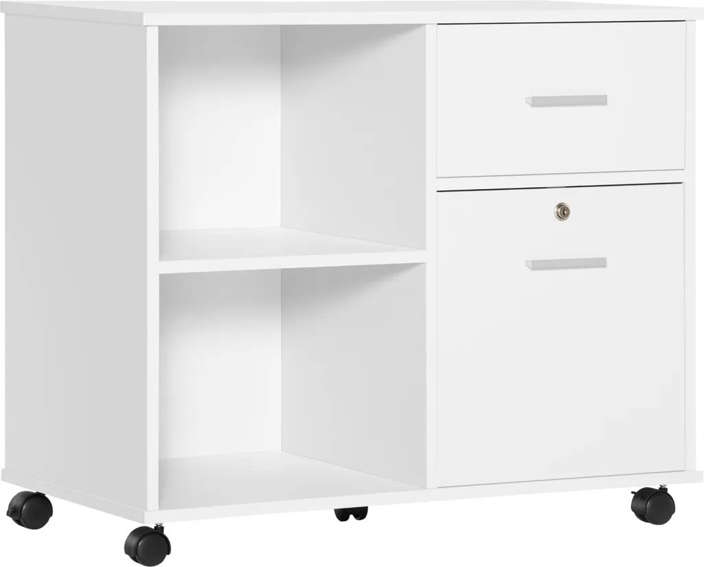 Rangement Bureau A4 et Meuble Imprimante Blanc pour Télétravail Efficace