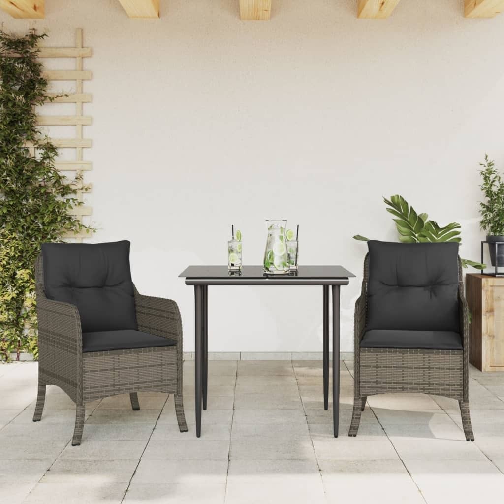 Maison Exclusive - 3-tlg. Garten-Essgruppe mit Kissen Grau Poly Rattan