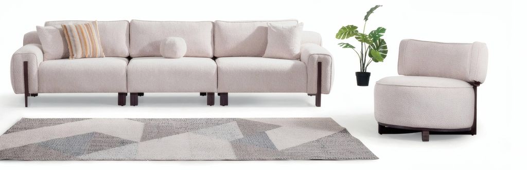 Modernes weißes Sofa-Set: 4-Sitzer und Sessel im zeitgemäßen Design