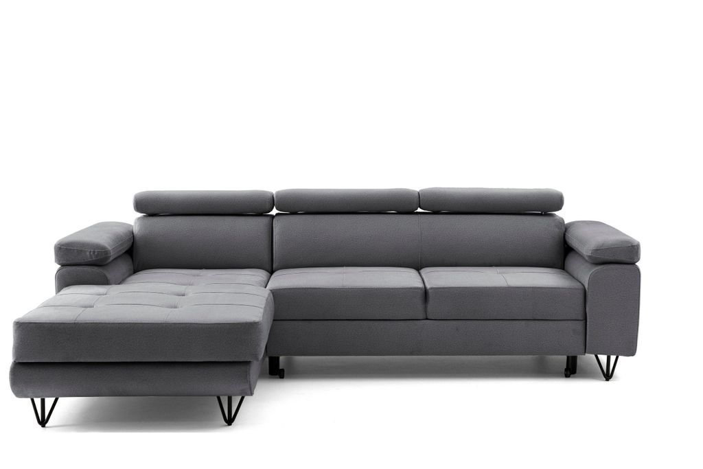 NEXT COLLECTION Ecksofa mit verstellbaren Kopfstützen NORIS Schlaffunktion, Stauraum für Bettzeug, gesteppter Sitz, LINKS, Stahl