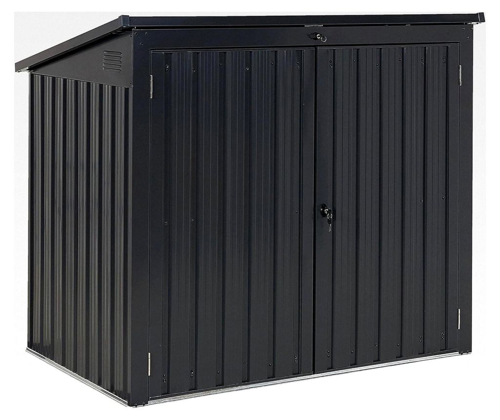 Metallgerätehaus grau abschließbar mit Pultdach und 2 Türen