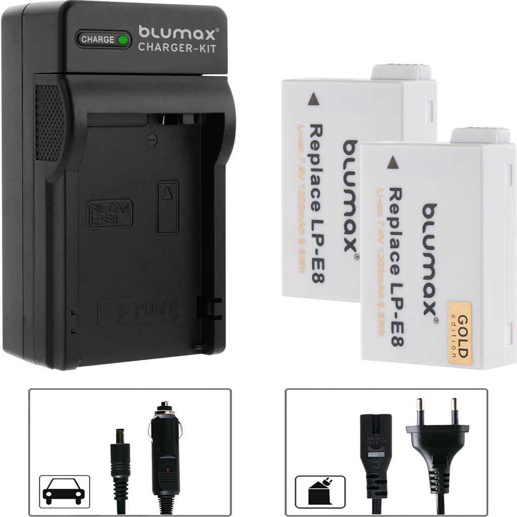 2x Akku + Lader für Canon EOS 550D, 600D, 650D, 700D - LP-E8 1260 mAh (7,2V)