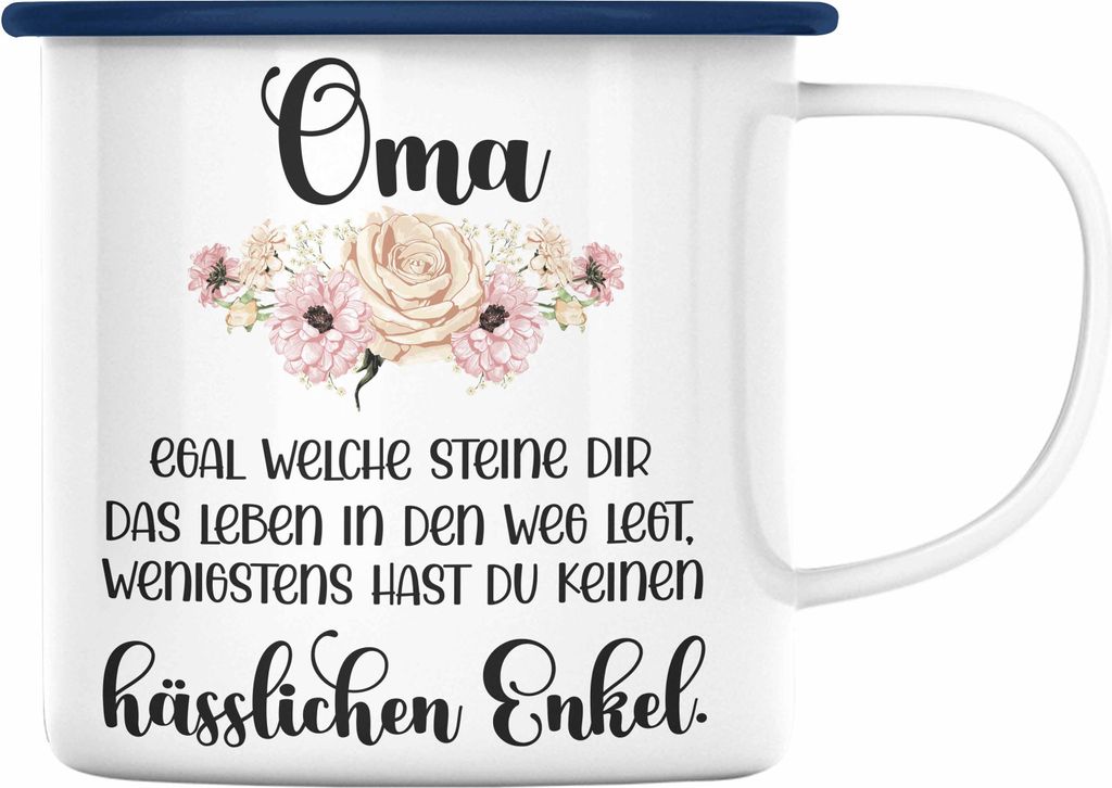 Trendation - Beste Oma Geschenk Emaille Tasse Geburtstagsgeschenk von Enkel Geschenkideen Lustig Geburtstag (Blau)