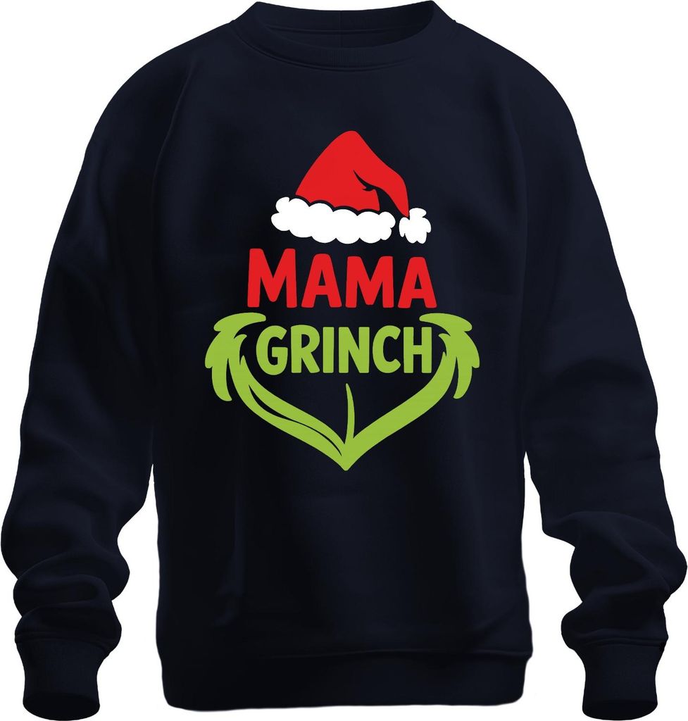 MAMA GRINCH Weihnachten Geschenk Mütze grün Herz Familie lustig Uni Sweatshirt Pullover, Navy, L