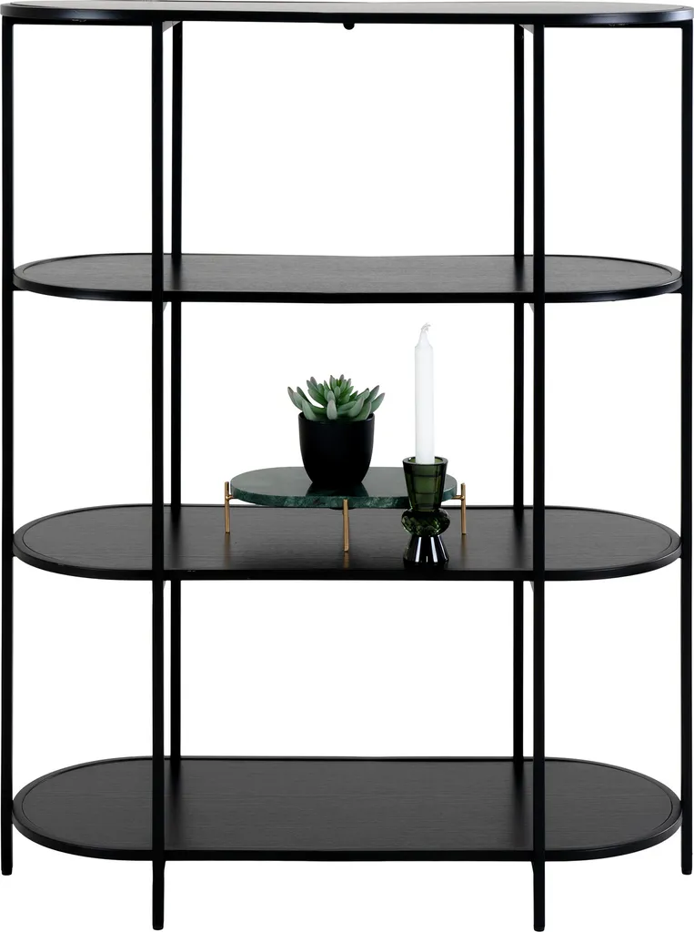 Bibliothèque Vita 4 tablettes noir : Étagère de rangement bois et métal