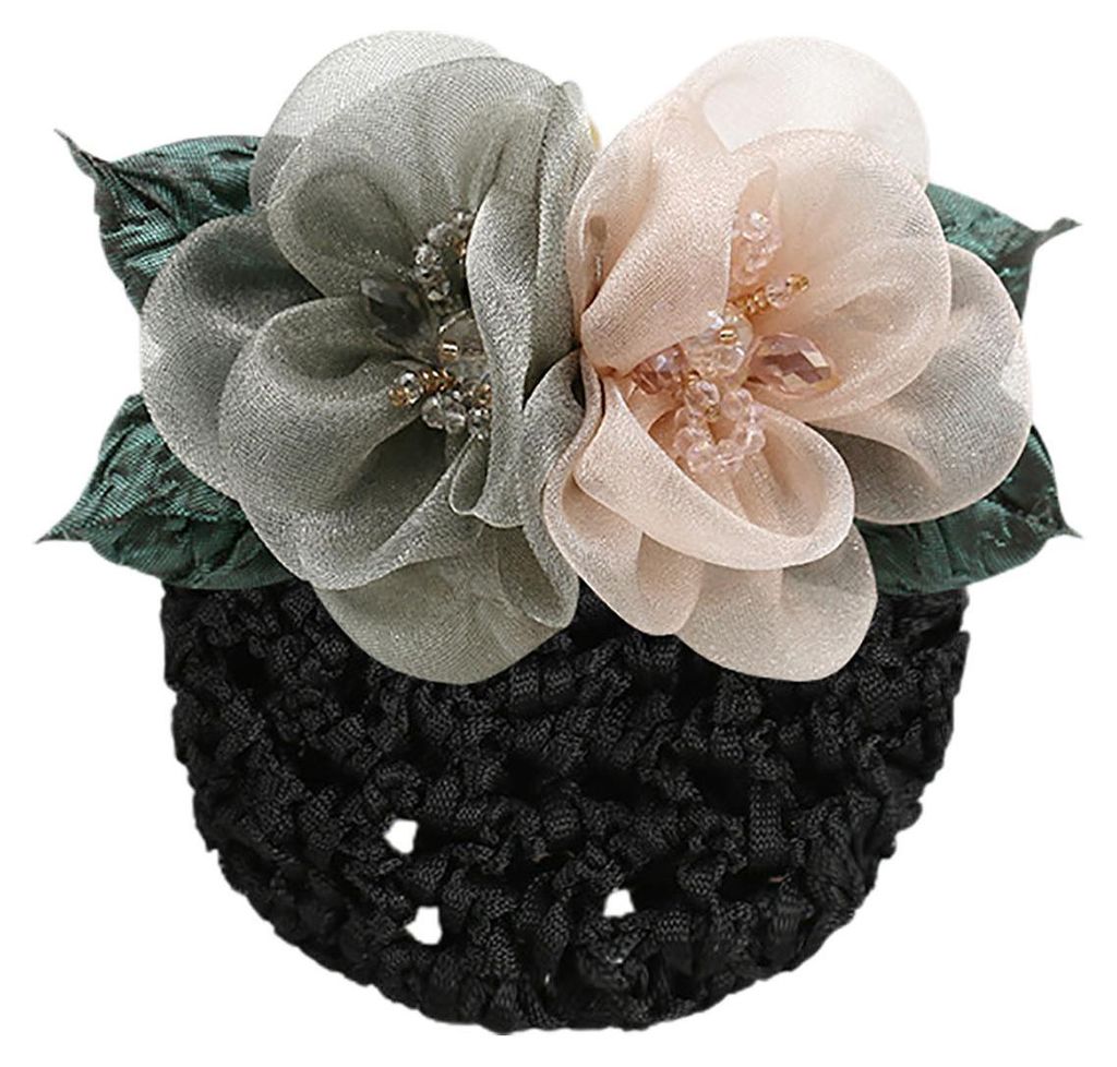Elastisches, elegantes Haarnetz für Damen mit Schleife, Blumen und Perlen, Dutt-Haargummi, Haarstyling-Accessoires