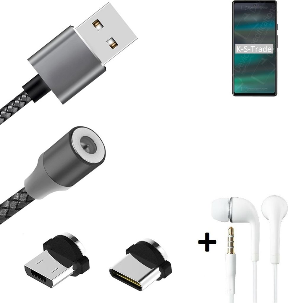 K-S-Trade Hochwertiges Magnet-Lade-kabel Sync-Kabel Daten-Kabel + Kopfhörer kompatibel mit Google Pixel 6a mit USB-Typ-C-Anschluss und