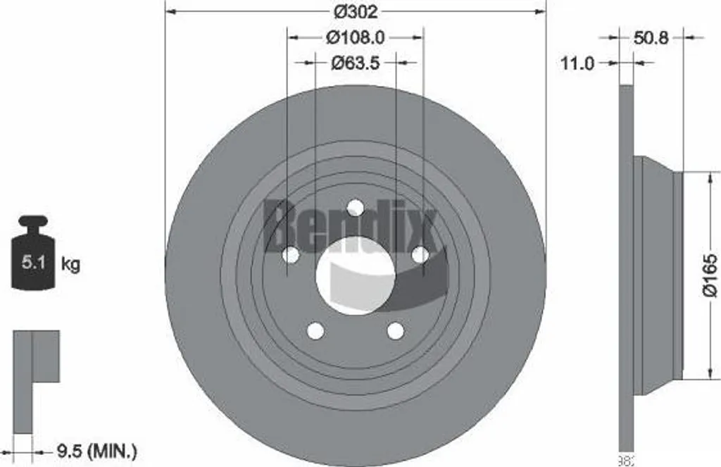 Disque de frein pour l'entretien de Ford Mondeo, BENDIX BDS1678 302mm