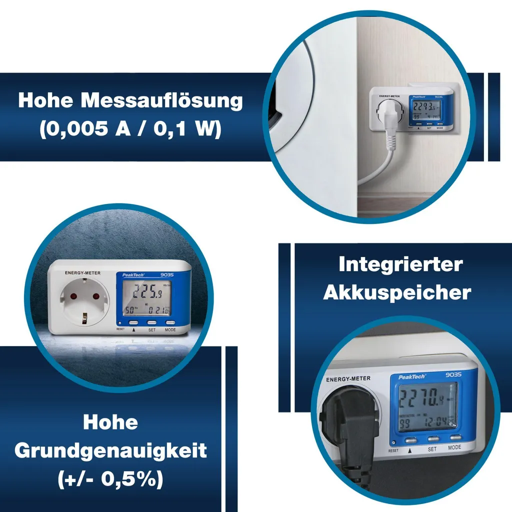 PeakTech 9035 Appareil de mesure d'énergie avec calcul de coût réel