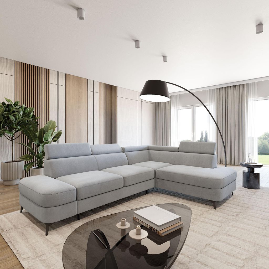 Masseno Ecksofa AVISE MV R-S mit Schlaffunktion L-Form, Sofa mit Bettkasten, Wohnzimmersofa, Couch, Soffa, Bettsofa, Couchgarnitur- Hellgrau, MATT ...