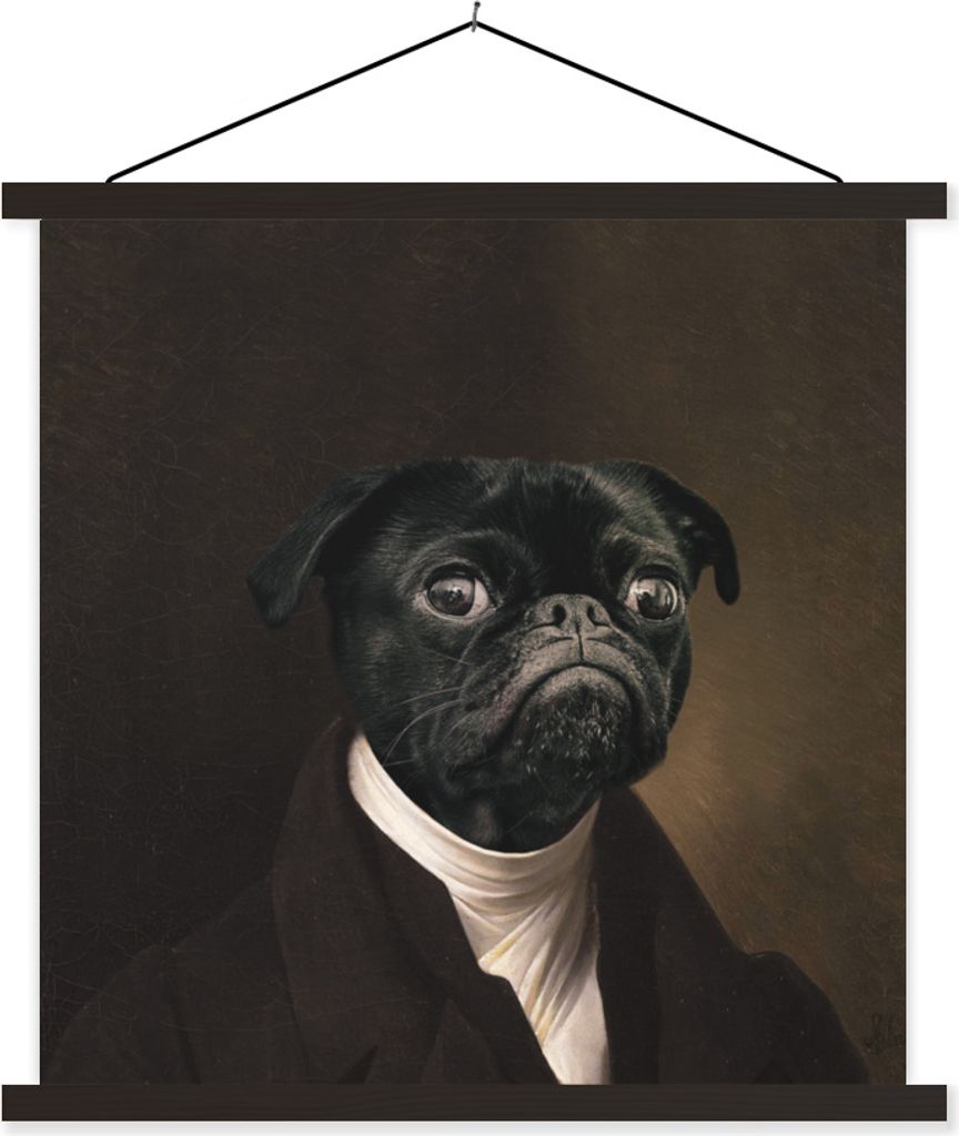 MuchoWow Textilposter Mops - Mittelalter - Kleidung 120x120 cm mit schwarzem Rahmen - Aufhängungsset