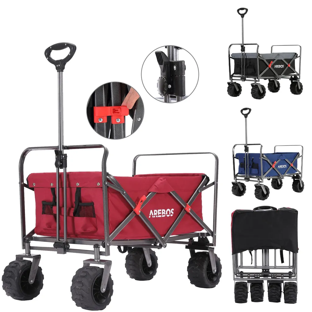 Diable de transport AREBOS rouge pliable 100 kg avec frein et poignée