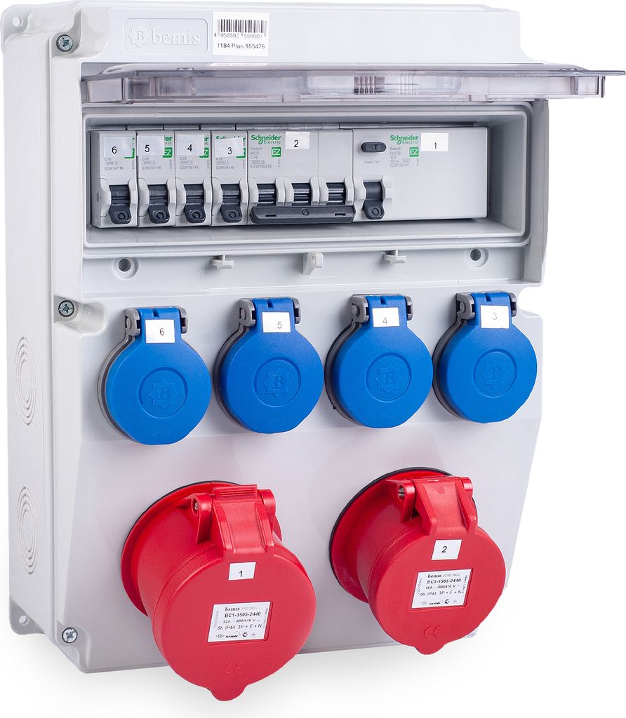 MIDORI Stromverteiler Baustromverteiler komplett 32A / 5P, 16A / 5P, 4x 230V FI-Schutzschalter