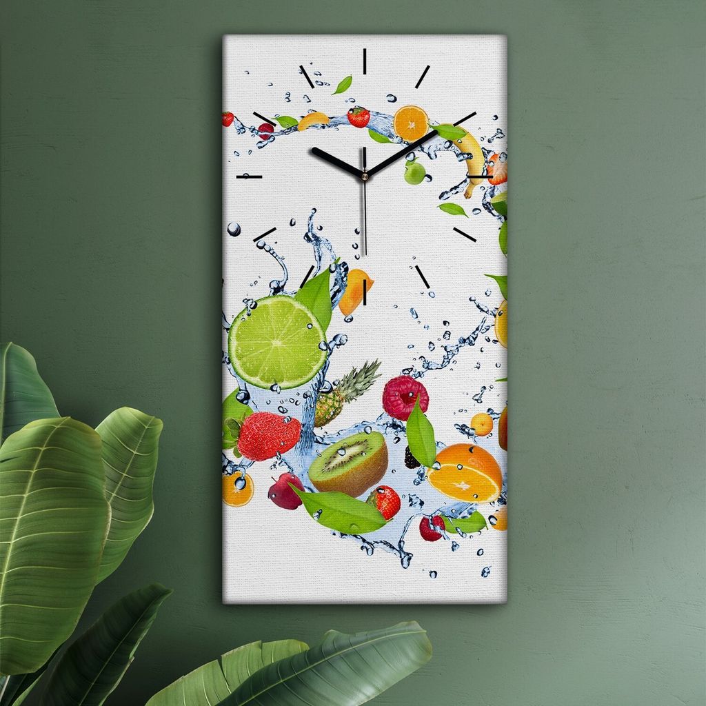 Wohnzimmer Leinwand Uhr Geräuschlos Küche 30x60 Früchte, Spritzen, Motive, schwarze Zeiger