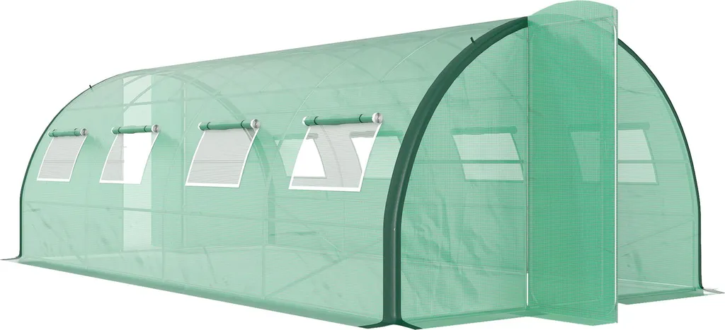Serre tunnel de jardin en fer galvanisé et toile verte 18m² Outsunny