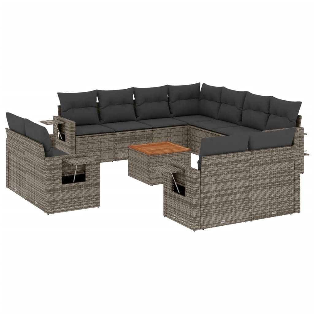 "2026 MODERNE" 12-tlg. Garten-Sofagarnitur - Balkonmöbel/Loungeset - elegantes Design - mit Kissen Grau Poly Rattan - Gartensofas NeuMöbel725940