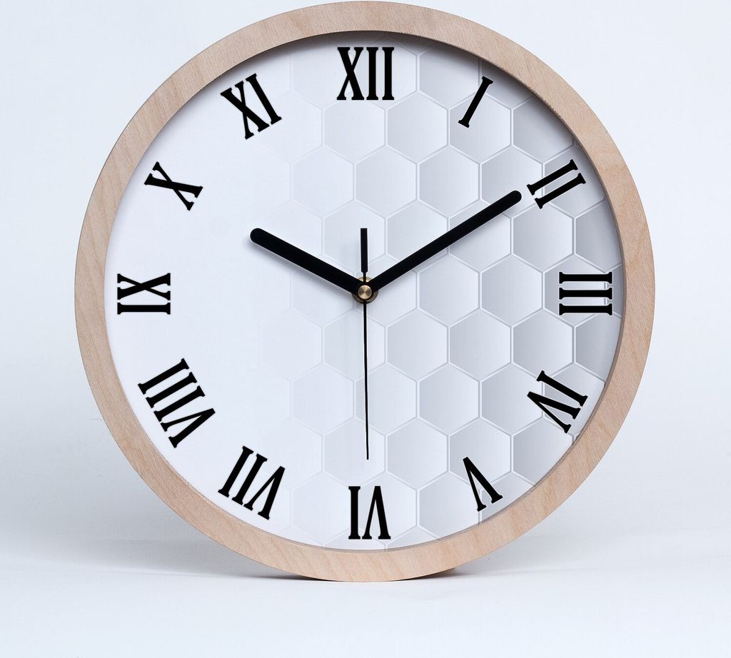 Holzuhr 30fi cm wanduhr - schwarze Spitzen - Hexagone Hintergrund
