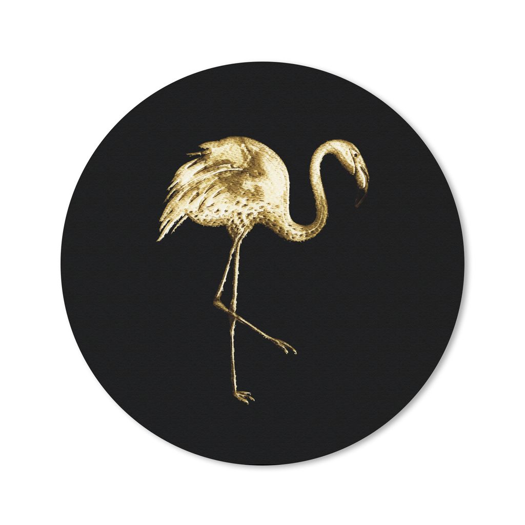MuchoWow Mauspad Mousepad Flamingo - Vogel - Gold - Schwarz 20x20 cm - Mousepads - Maus Mat - Pad - Mausunterlage - Schreibtischmatte