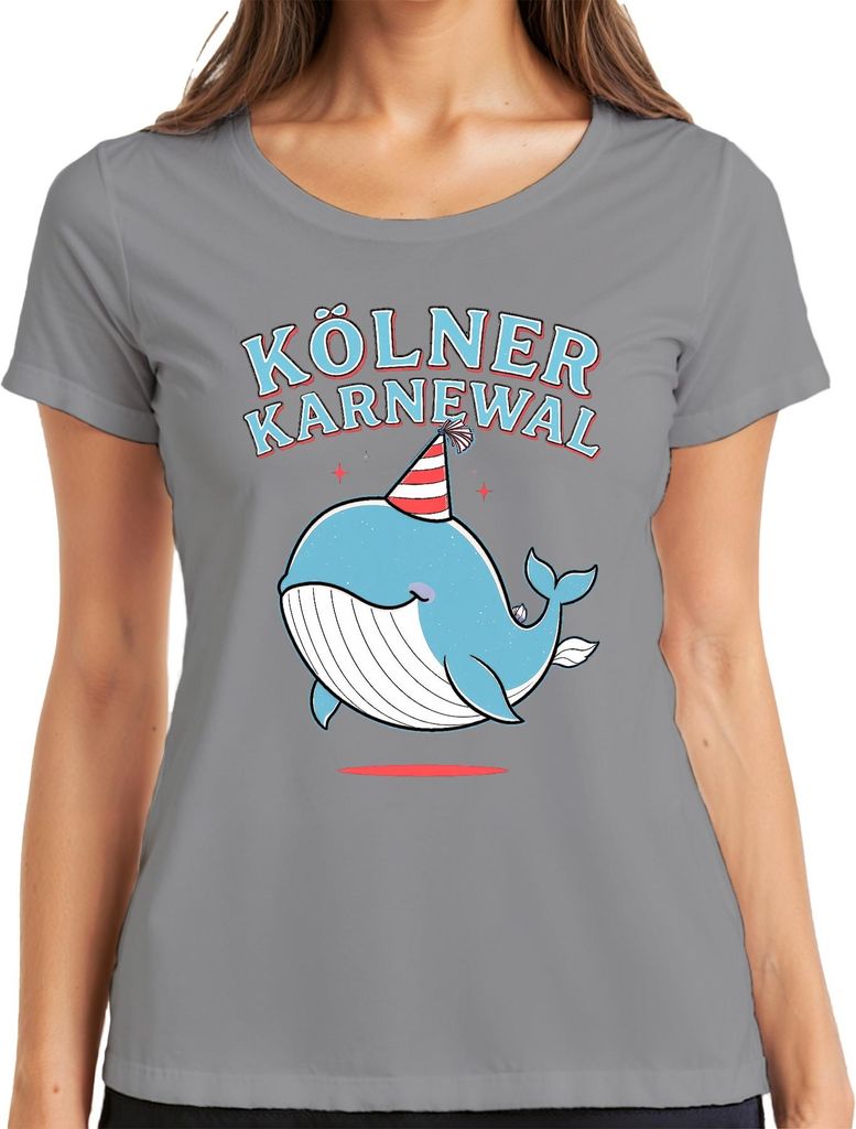 Kölner Karneval Wal Party Jeck Fastelovend Niedlich Geschenk Damen T-Shirt, Grau, S