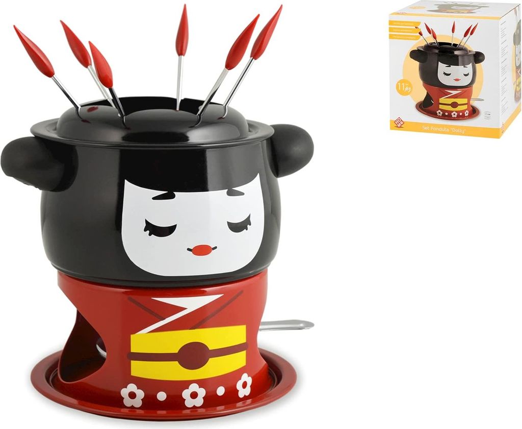 Home Dolly Fondue-Set, Holz/Metall, Schwarz, 11-teilig