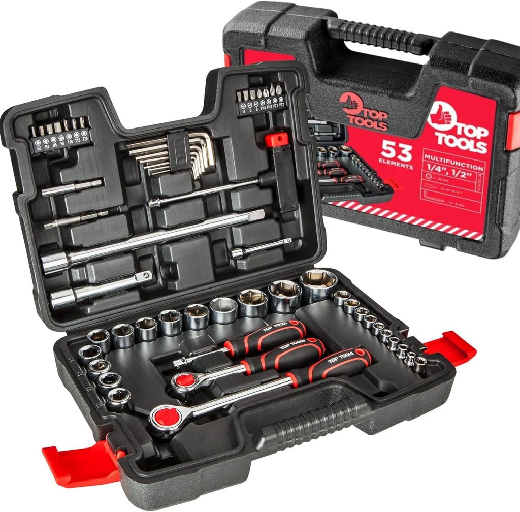 TOP TOOLS Steckschlüsselsatz 53-teilig 1/4 & 1/2 Zoll – Produktbild 
