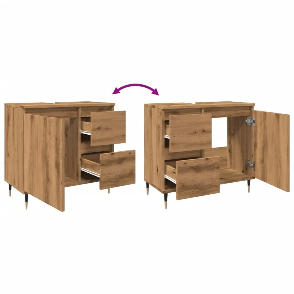Trendteam Smart Living Mobile Sottolavabo Bagno Geo – 140x50x53 Cm, Rovere Artisan, 2 Cassetti E Anta