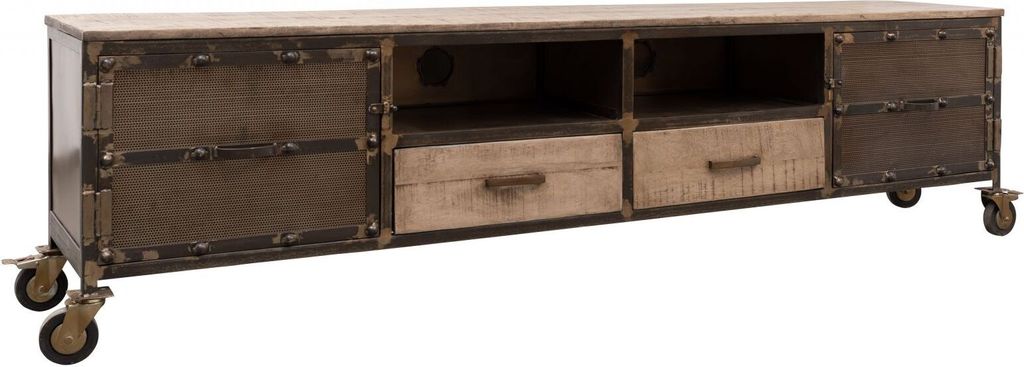 MASSIVMOEBEL24 TV-Board Mango 220x40x60 braun lackeirt HEAVY INDUSTRY #232