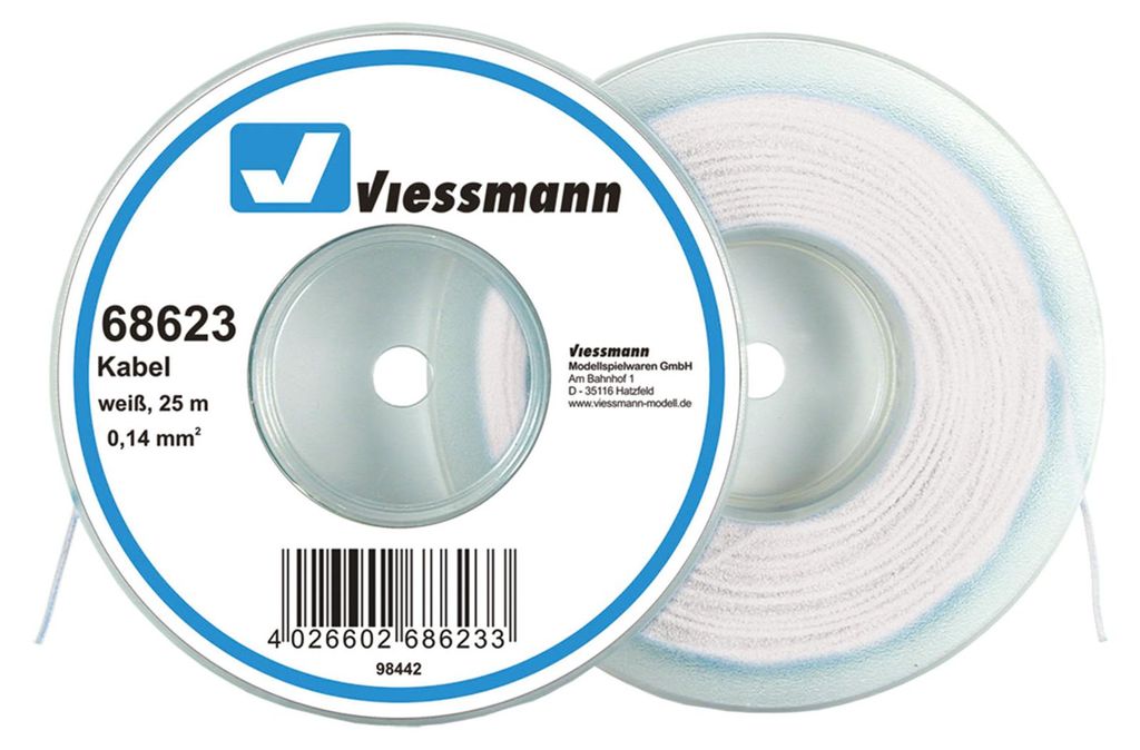 Viessmann 68623 - Kabel auf Abrollspule 0,14 mmÃ‚², weiß, Produktbild 