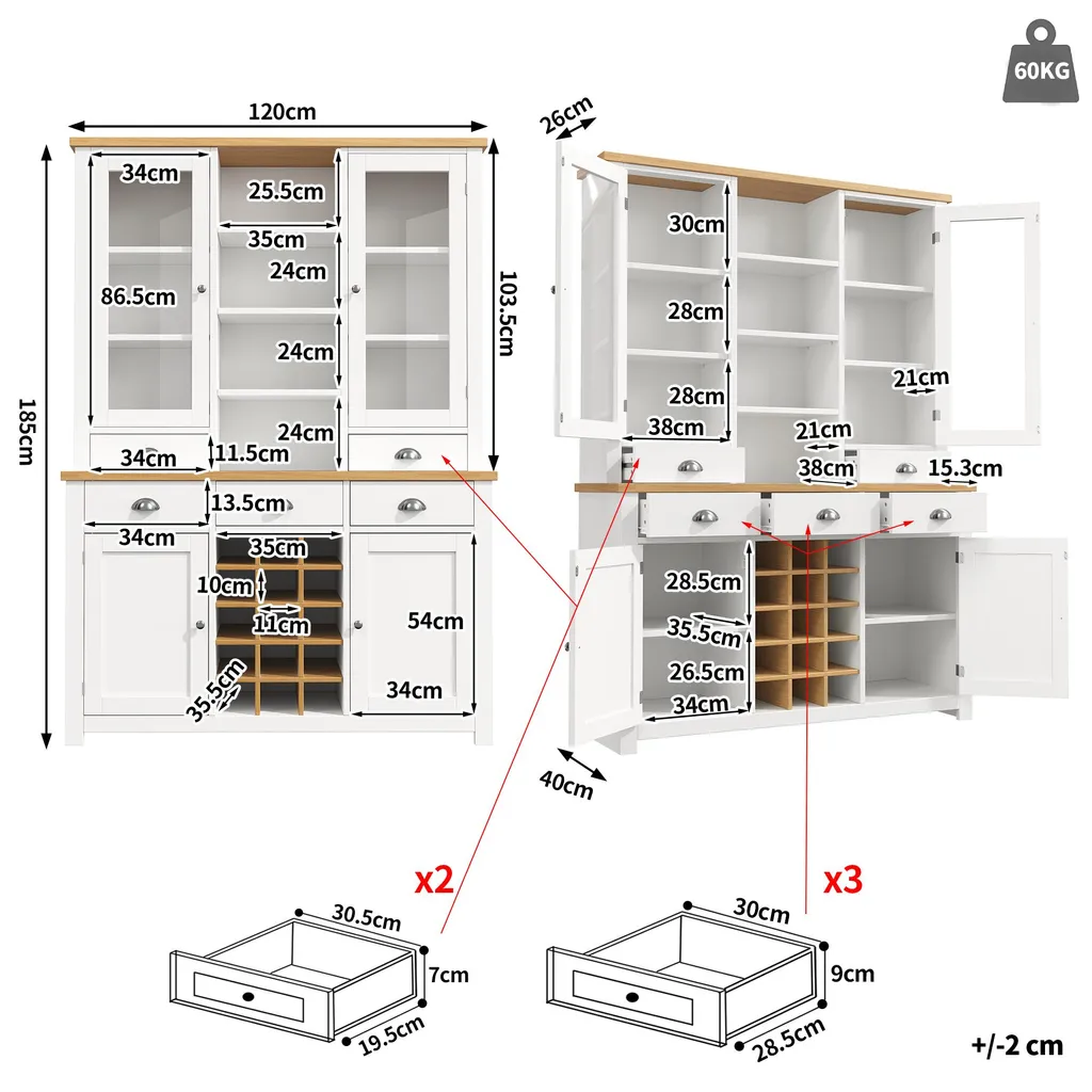 Buffet de cuisine blanc avec vitrine et casier à bouteilles design