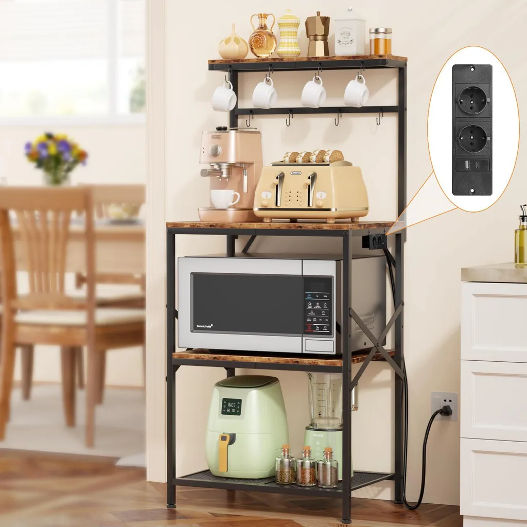 Étagère cuisine micro-ondes réglable : solution gain de place bois