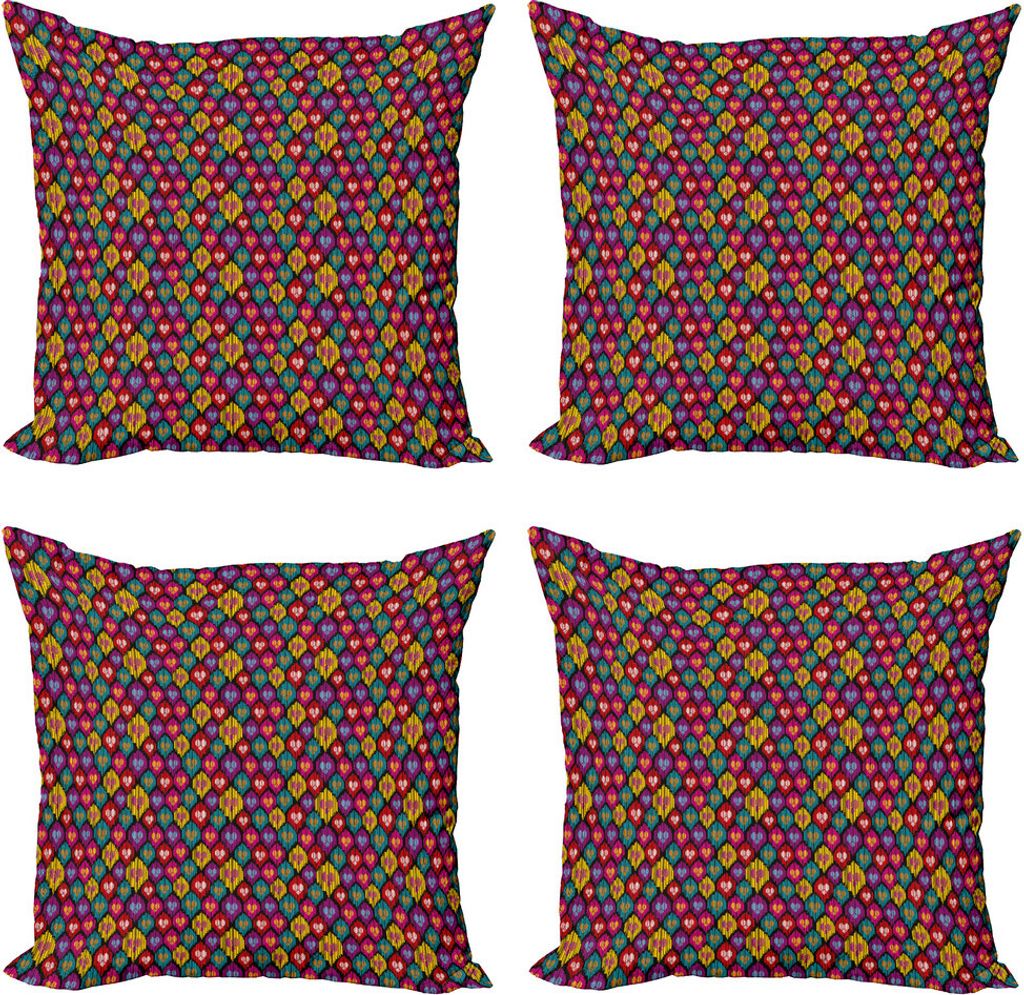 ABAKUHAUS Ikat Kissenbezug Set (4 Stück), Kasachstan Motive, Moderner Doppelseitiger Digitaldruck, 60 cm x 60 cm, Mehrfarbig