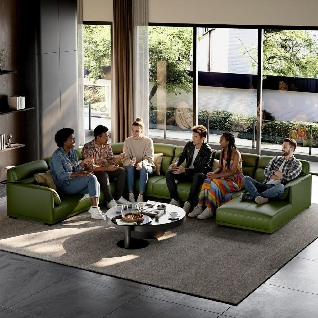 Ecksofa U-Form Grüne Farbe Moderner Stil Großes Sofa Kunstleder Neu