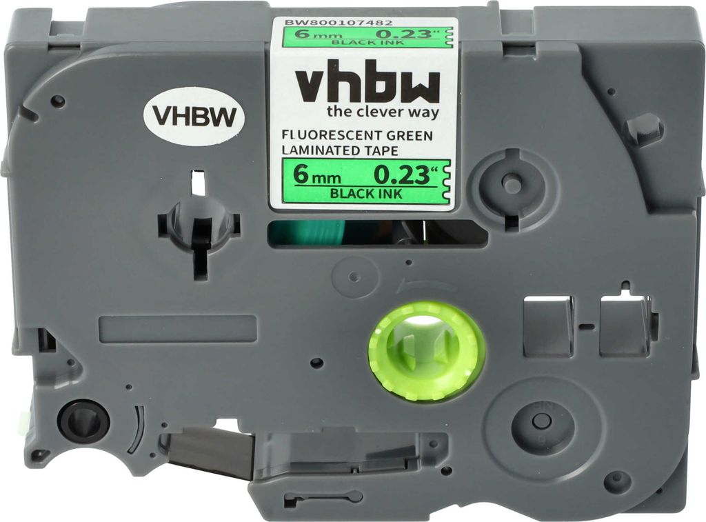 vhbw Schriftband-Kassette kompatibel mit Brother PT D600, D600VP, D450, D450VP, D400, D400VP, E100 Etiketten-Drucker 8m x 6mm Schwarz auf Neon-Grün