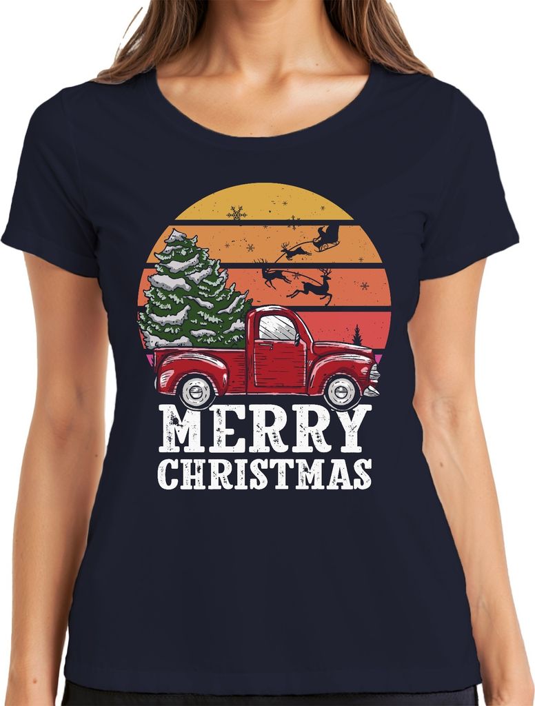 Merry Christmas Truck Weihnachtsbaum - Weihnachten Weihnachtsgeschenk Christmas Damen T-Shirt, Navy, XL