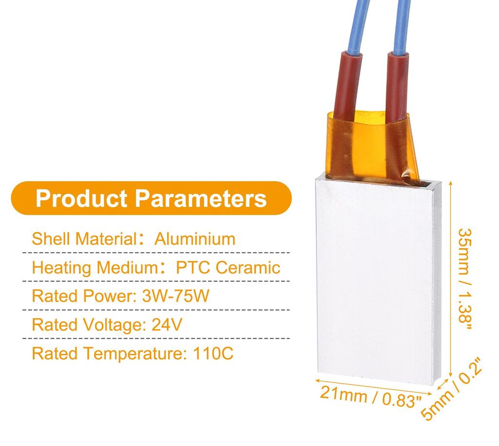 PTC Heizelement, AC DC 24V PTC Heizplatte Aluminiumgeh?use Keramik Polyimidfilm Plattenheizer 3W-75W 110C isolierte konstante Temperaturkeramik-The...