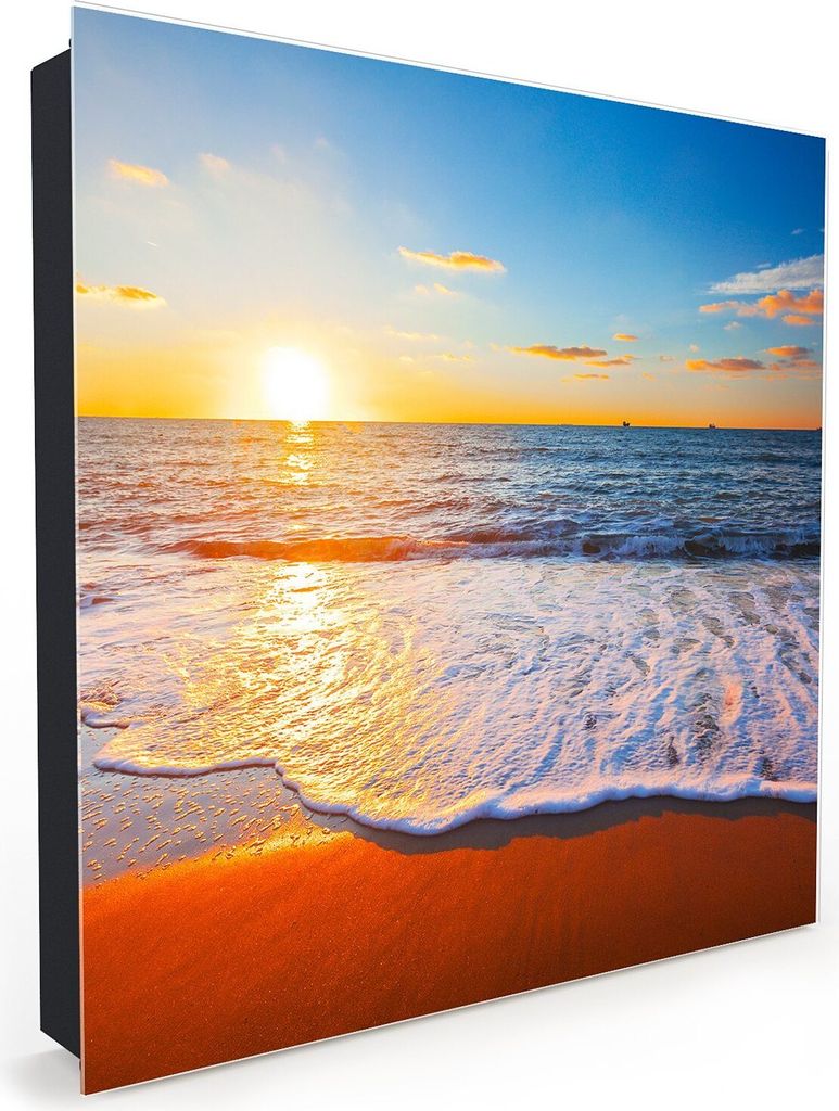 Nachbildung-Schlüsselkasten, Magnetpinnwand und Memoboard mit Glasfront Motiv Sonnenuntergang am Strand