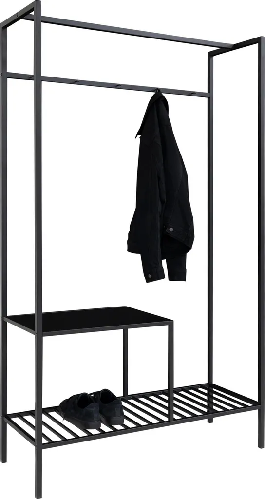 Vita Porte-manteau noir avec 2 étagères de rangement - Style Industriel