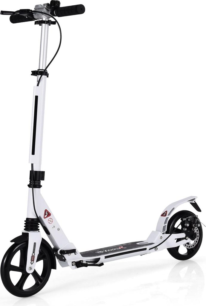 Verstellbarer Kinderroller, faltbar, mit Klingel und Tragegurt, Weiß