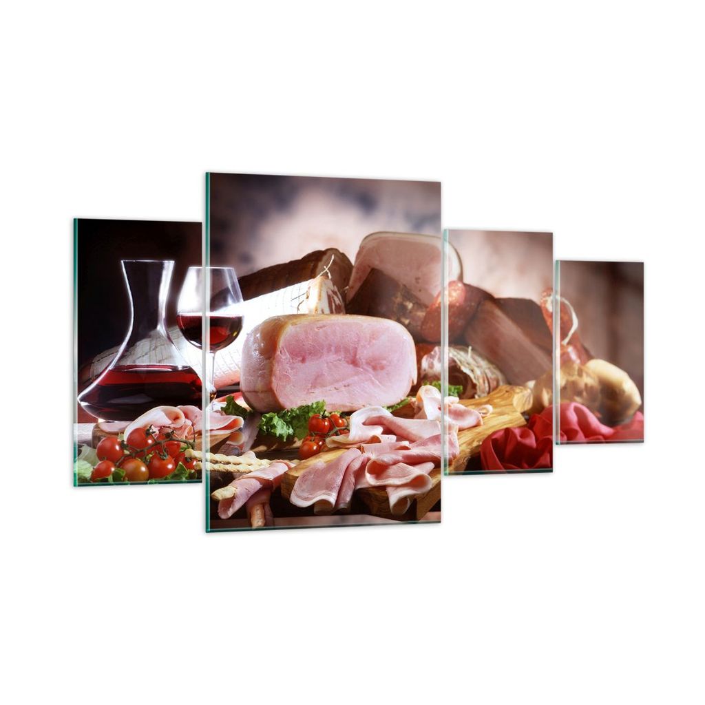 Bilder auf glas - Essen Essen Wurst Kräuter - 160x90cm - Glasbilder - Wandbilder - Kunstdruck - zum Aufhängen bereit - Wanddekoration aus Glas - ...