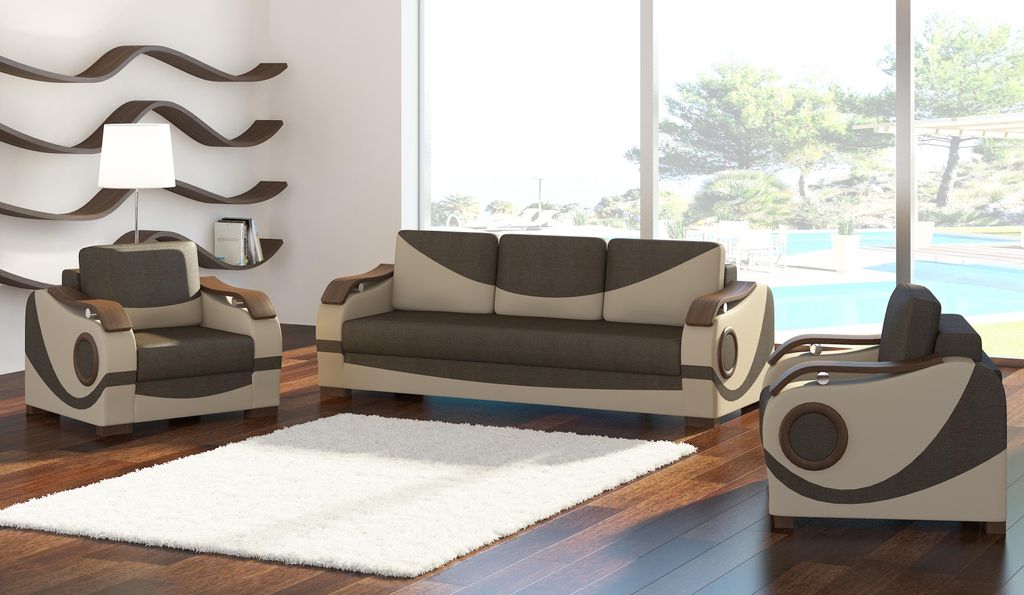 Sofagarnitur Puerto 3+1+1 mit Bettfunktion Set Couch Polster Sofas Sofa Couchen