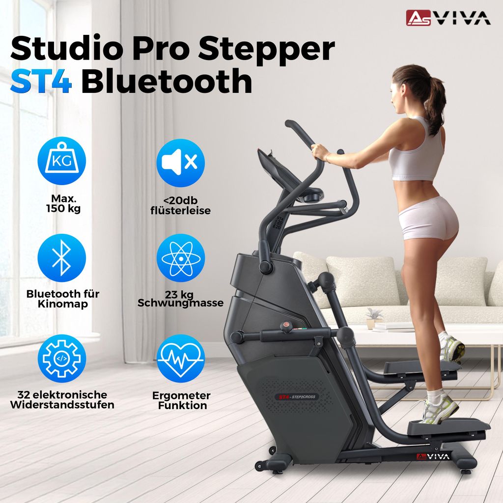 AsVIVA ST4 Stepper Ergometer – 23 kg Schwungmasse, Pulsgurt, Bluetooth