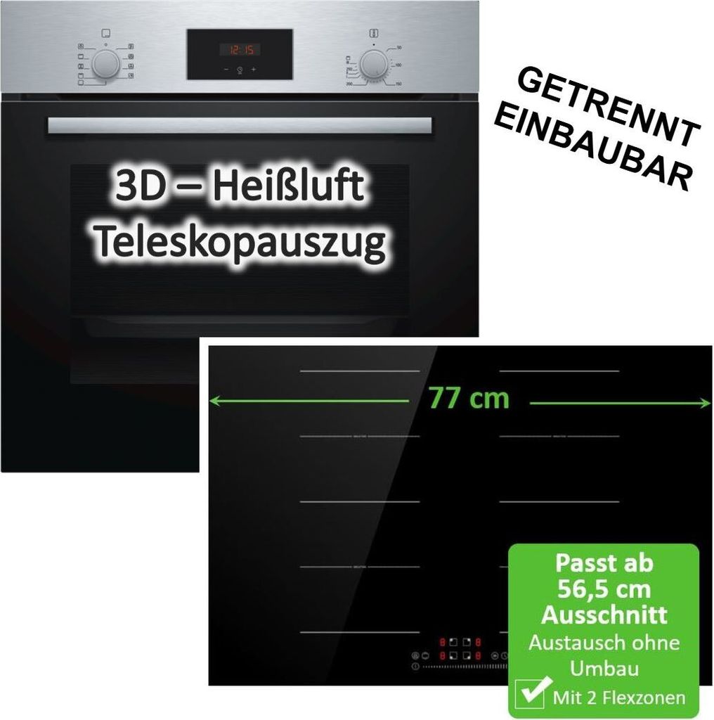 Herdset Bosch Backofen Schnellaufheizung + PKM Induktionskochfeld autark 77 cm