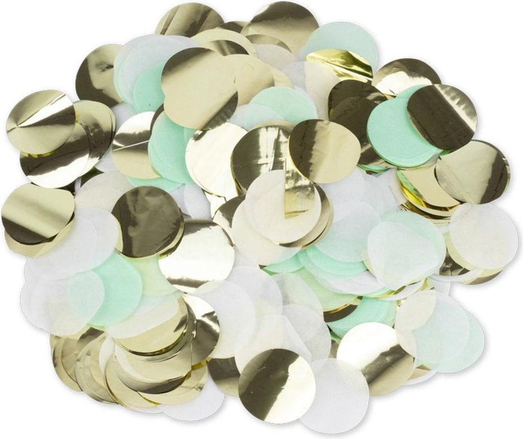 Gouden, witte en mintgroene confetti, 3 cm, 36 gram - Één Productafbeelding 