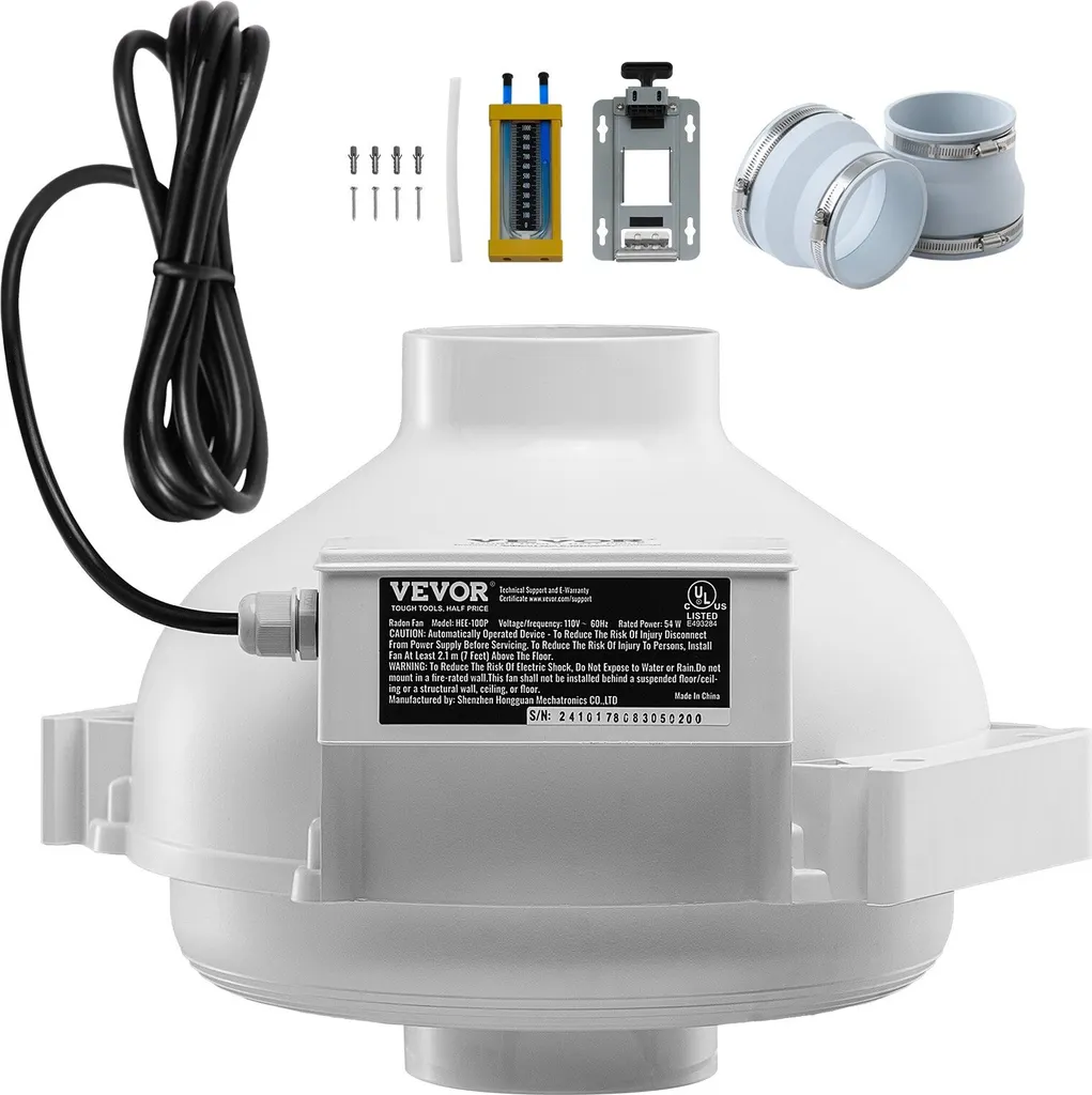 Sistema Ventilazione Radon In-Line 190CFM 114mm | Kit Professionale IP67