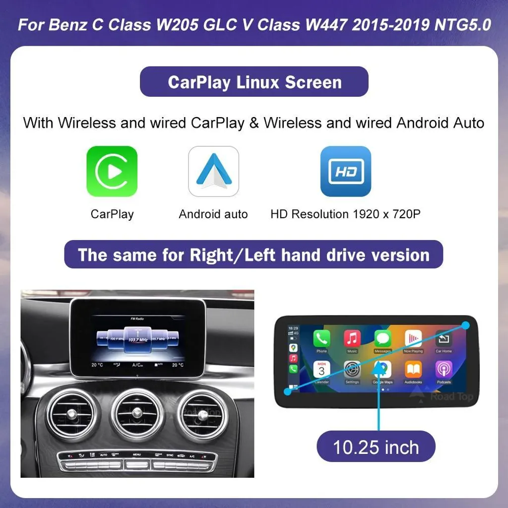 Écran tactile 10.25 NTG50 pour Mercedes : CarPlay et Android Auto - 2