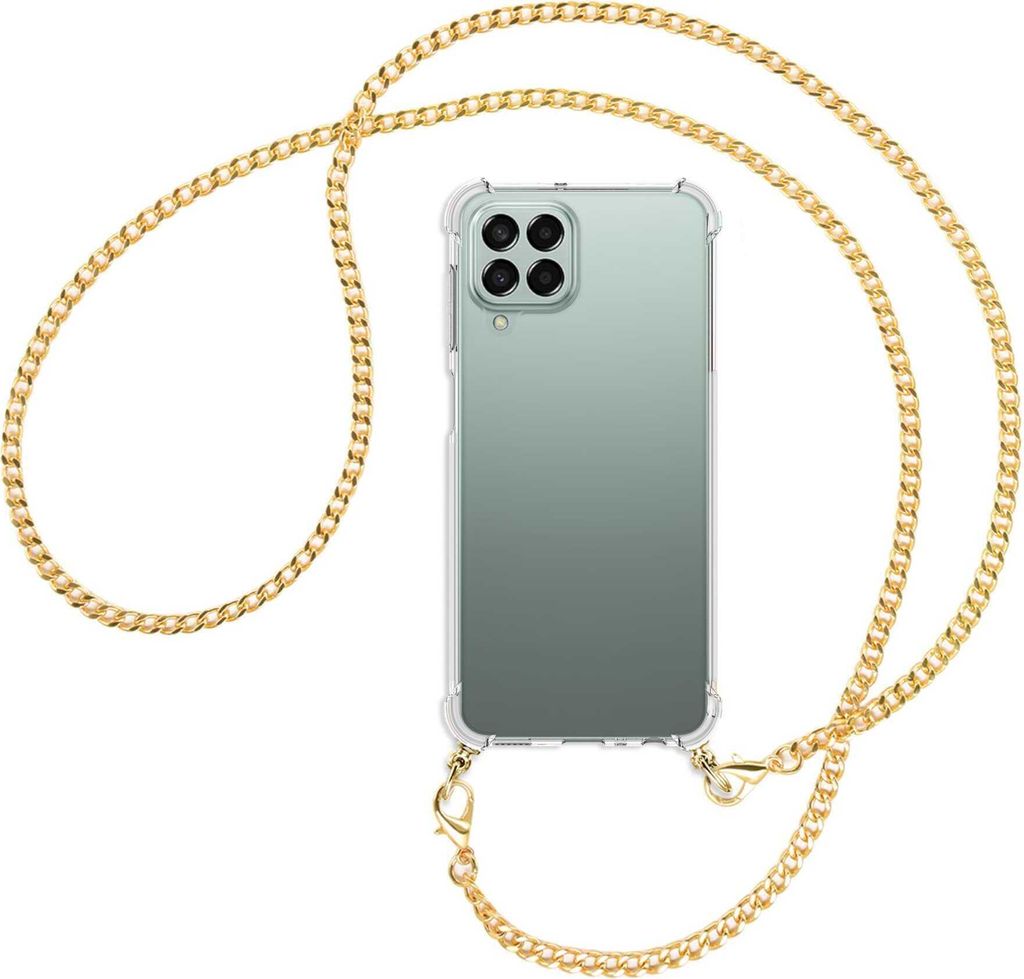 Handykette Backcover-Schutzhülle mit Band (Metall goldfarben) für Samsung Galaxy M33 - goldfarbene Kette